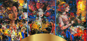 Obras de arte de Orlando Roque, artista Hondureño, pinta, damas, musas, elegantes, lamina de oro, bella obra, coleccionistas, inversión, acrílico, la paz