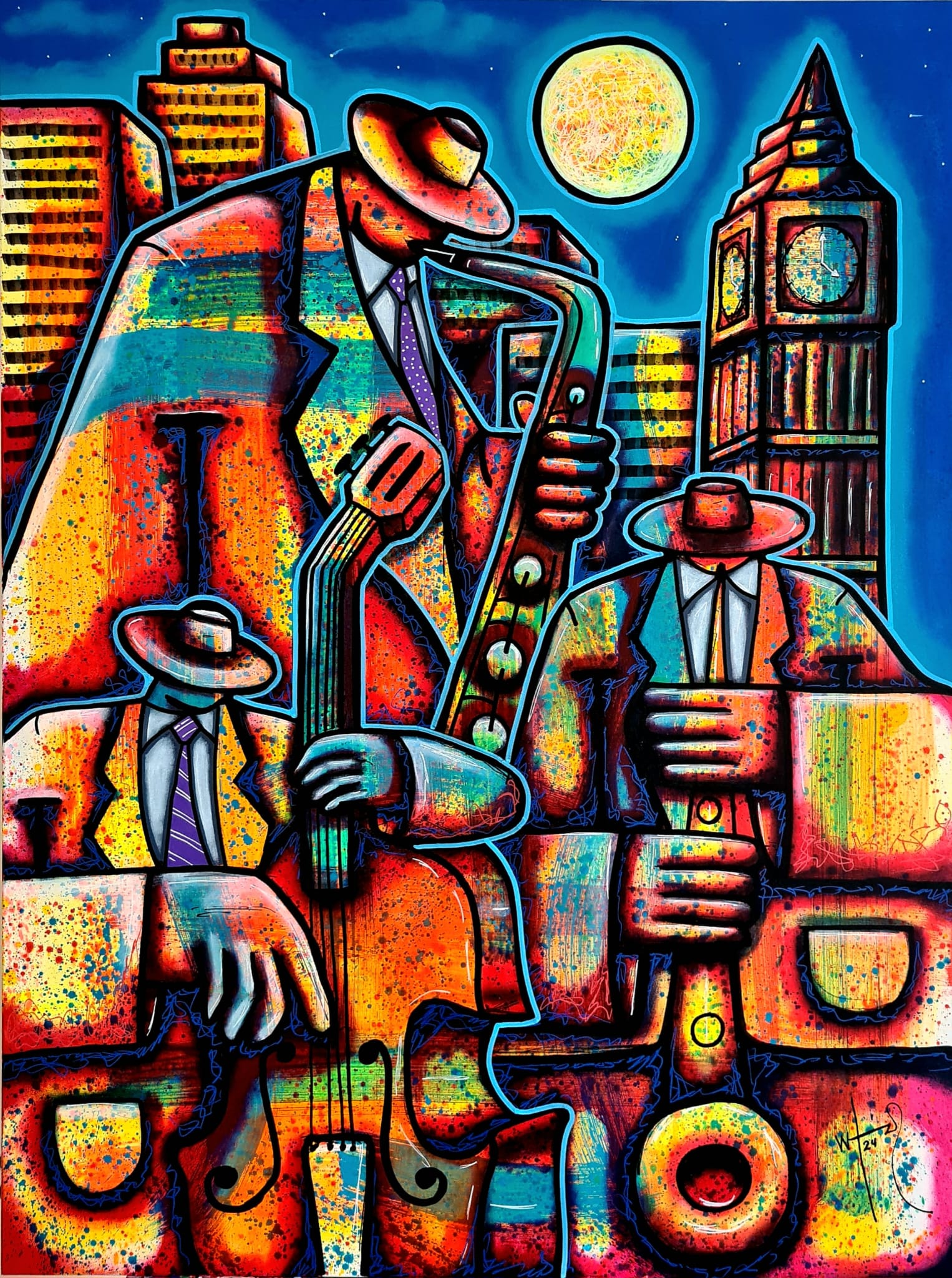 Jazz in the City - Original & unique paintings by Walter - €3420 shipping included - Rolled on a tube