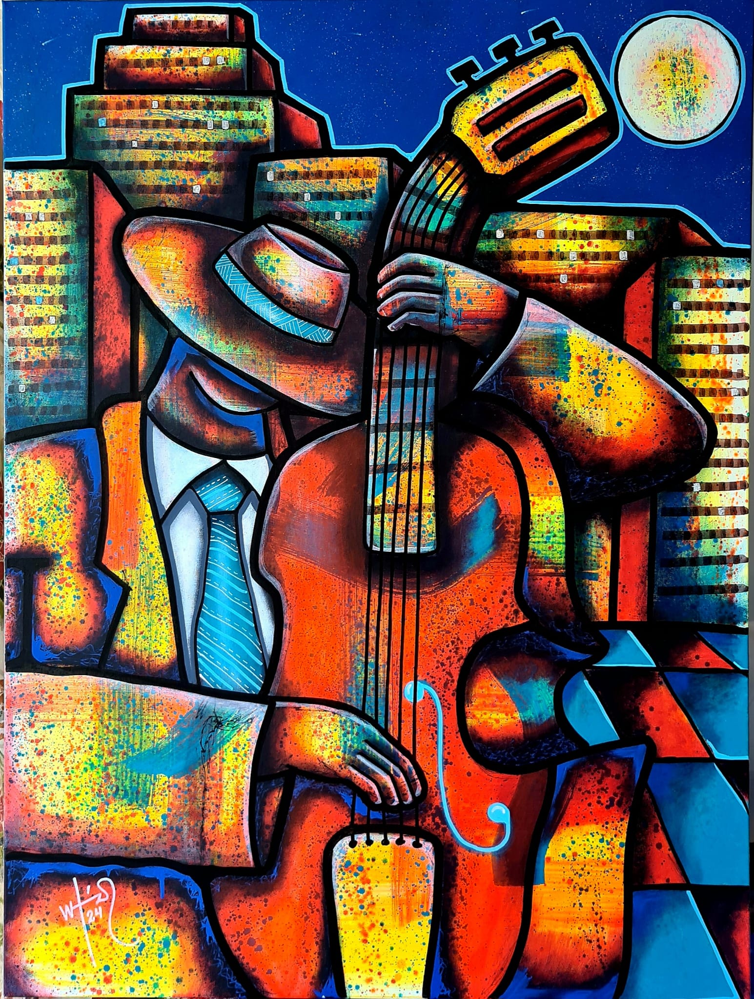 Jazz in the City - Original & unique paintings by Walter - €3420 shipping included - Rolled on a tube